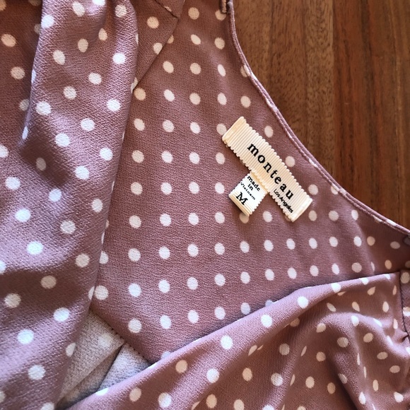 Monteau pink polka dot peplum top. Size Medium. - Picture 2 of 5